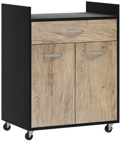 HOMCOM Cărucior de Bucătărie cu Sertar și Dulăpior, Insulă de Bucătărie cu 4 Roți și Raft Reglabil, 60x40x77 cm, Negru | Aosom Romania