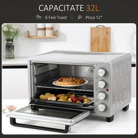 HOMCOM Mini Cuptor Electric 32L – Temperatură Reglabilă, Cronometru, 3 Moduri de Gătit | Aosom Romania