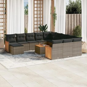 vidaXL Set mobilier de grădină cu perne, 13 piese, gri, poliratan