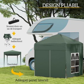 Outsunny Cort 2x2 m impermeabil cu 4 pereti detasabili, cort pliabil din metal si poliester cu husa de transport, Verde