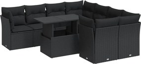 vidaXL Set mobilier de grădină cu perne, 9 piese, negru, poliratan