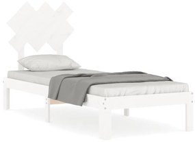 3193687 vidaXL Cadru de pat cu tăblie single mic, alb, lemn masiv