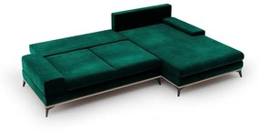 Colțar extensibil cu tapițerie de catifea și șezlong pe partea dreaptă Windsor & Co Sofas Astre, verde smarald