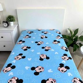 Cearșaf de pat cu elastic Jerry Fabrics Mickey Blue 02, 90 x 200 cm + 25 cm