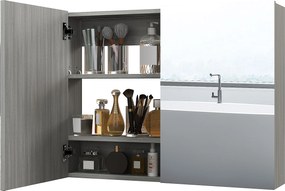 HOMCOM Dulap suspendat pentru baie cu oglindă, mobilier de baie, uși duble și rafturi reglabile, 80x15x60cm, gri | Aosom Romania