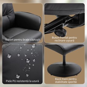 HOMCOM Fotoliu Relaxant cu Suport pentru Picioare, Reclinabil 145° cu Șezut Rotativ, cu 10 Puncte de Masaj, Negru | Aosom Romania