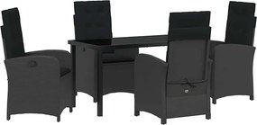 vidaXL Set de masă pentru grădină cu pernă 5 pcs Negru poliratan