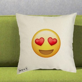 Perna Decorativa Emoji Inimi in Ochi, 40x40 cm, Ecru, Husa Detasabila, Perna Inclusa, BEKZ®