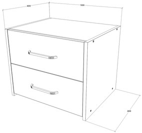 Set 2 Noptiere Malmo, 2 Sertare, Stejar Alb/Antracit, 50 x 40 x 40 cm