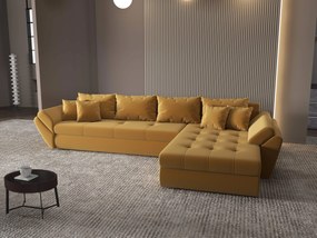 Colțar extensibil dumonde cu ladă de depozitare si sezut confortabil din spuma high-density, Loana XL Royal Mustar II 335x185 cm