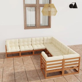 3077027 vidaXL Set mobilier grădină, perne, 8 piese, maro miere lemn masiv pin