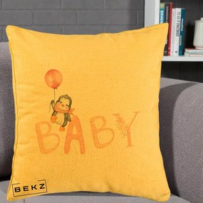 Perna Personalizata Baby Pinguin Roz, 40x40 cm, Galben, Husa Detasabila, Perna Inclusa, BEKZ®