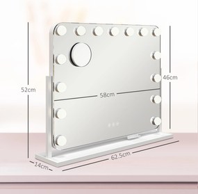 HOMCOM Oglindă Machiaj cu 15 LED-uri din Sticlă și Metal Alb | Aosom Romania