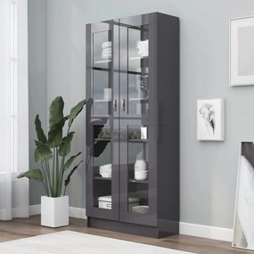 802776 vidaXL Dulap cu vitrină, gri extralucios, 82,5 x 30,5 x 185,5 cm, PAL