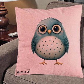 Perna Decorativa Pasare Teal cu Buline Teal, 40x40 cm, Roz, Husa Detasabila, Perna Inclusa, BEKZ®