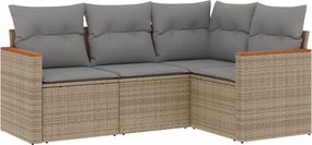 vidaXL Set canapele de grădină, 4 piese, cu perne, bej, poliratan