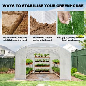 Outsunny Seră tunel 6x3x2 m cu 3 uși rulou, 6 ferestre cu plasă și structură din oțel galvanizat, alb | Aosom Romania