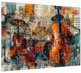 Tablou pe sticlă - Instrumente muzicale (70x50 cm)