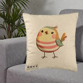 Perna Decorativa Pui Kawaii Pastel Dungat, 40x40 cm, Bej, Husa Detasabila, Perna Inclusa, BEKZ®