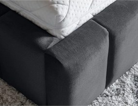 Pat matrimonial gri tapițat cu spațiu de depozitare cu somieră 140x200 cm Lamica – ELTAP