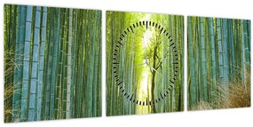 Tablou - Pădure de bambus (cu ceas) (90x30 cm)