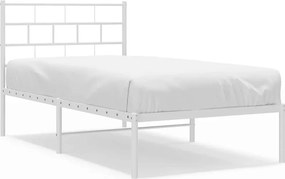 vidaXL Cadru de pat din metal cu tăblie, alb, 107x203 cm