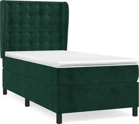 vidaXL Pat box spring cu saltea, verde închis, 90x190 cm, catifea