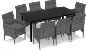 vidaXL Set mobilier de grădină cu perne, 9 piese, gri, poliratan