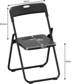 HOMCOM Set de 6 scaune pliabile din plastic cu spătar curbat, design cu ventilație, structură din oțel 48,5x47x75 cm Negru | Aosom Romania
