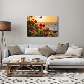 Tablou cu apus de soare cu flori de maci (90x60 cm)