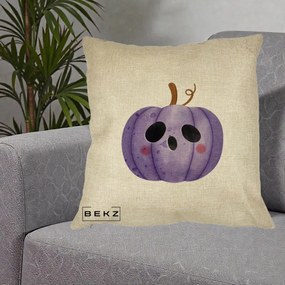 Perna Decorativa Dovleac Halloween Mov Kawaii, 40x40 cm, Crem, Husa Detasabila, Perna Inclusa, BEKZ®