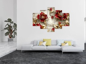 Tablou - Flori 3D Roșu-Auriu (150x105 cm)