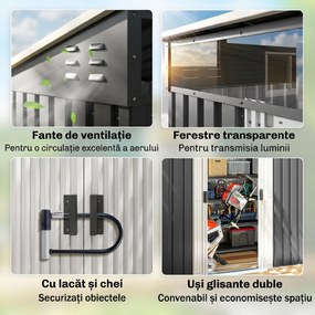 Outsunny Magazie 6,5 x 4 FT din metal galvanizat cu fundatie pentru gradina, Depozit cu incuietoare pentru unelte, Gri
