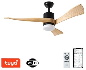 ZEVENTI - NATURITO ventilator de tavan LED, 18W, 230V, Wi-Fi Tuya, negru/stejar + telecomandă