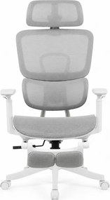 Scaun Ergonomic Premium Mesh cu Suport pentru Picioare, Reclinare 145°, Tetieră Reglabilă, Cotiere 3D, Suport Lombar Elastic și Șezut cu adâncime reglabilă, Gri