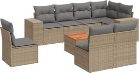 vidaXL Set canapele de grădină, 9 piese, cu perne, bej, poliratan