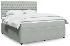 vidaXL Pat box spring cu saltea, gri deschis, 180x200 cm, catifea