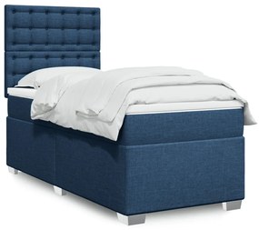 vidaXL Pat box spring cu saltea, albastru, 90x190 cm, textil