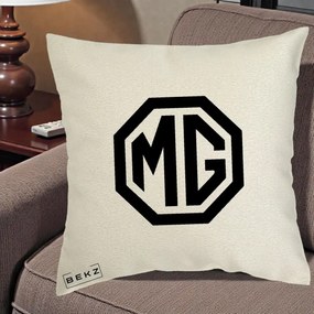 Perna Personalizata cu emblema MG, 40x40 cm, Ecru, Husa Detasabila, Perna Inclusa, BEKZ®