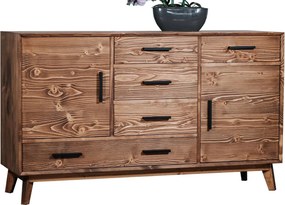 Comodă lemn masiv Timeless 5 Sertare 2 Uși Whisky, 146 × 45 × 85 cm