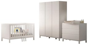 Set dormitor copii EVA alb, Pat copii pentru copii mici (70 x 140 cm), o comodă cu accesoriu asortat și un Dulap camera copii cu 3 uși.