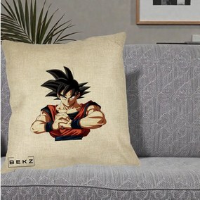 Perna Personalizata Dragon Ball Goku Portret Serios, 40x40 cm, Crem, Husa Detasabila, Perna Inclusa, BEKZ®