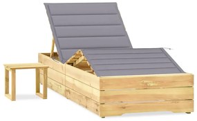 vidaXL Șezlong de grădină cu masă și pernă, lemn de pin tratat