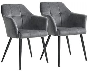 Set 2 scaune dining / bucatarie, 61 x 60 x 86,5 cm, metal / catifea, gri, Songmics