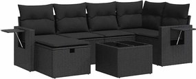 vidaXL Set canapele de grădină cu perne, 7 piese, negru, poliratan