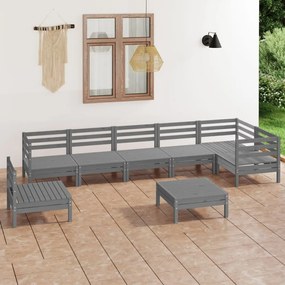 vidaXL Set mobilier de grădină, 8 piese, gri, lemn masiv de pin