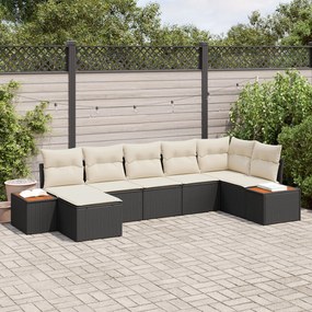 vidaXL Set de canapele pentru grădină cu pernă 7 pcs Negru Rattan poli