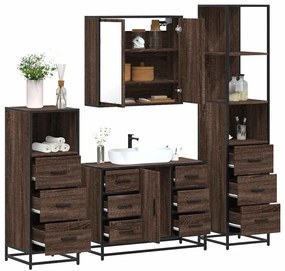 vidaXL Set de mobilier de baie din 4 piese din lemn de stejar maro