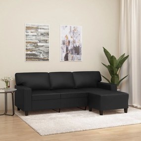 3153551 vidaXL Canapea cu 3 locuri și taburet, negru, 180 cm, piele ecologică