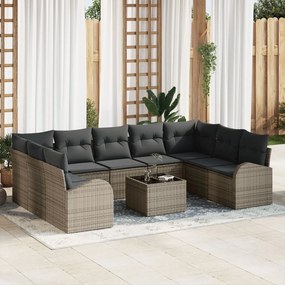 vidaXL Set de canapele pentru grădină 10 pcs Gri Rattan poli